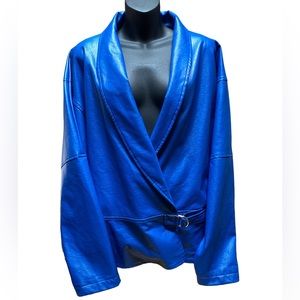 Nasty Gal Blue Oversize Retro 80s Statement Faux Leather Wrap Jacket